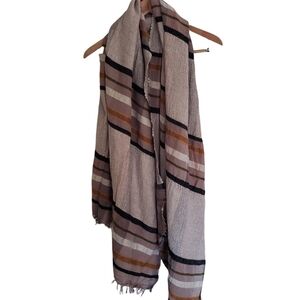 Echo Oversized Wrap Blanket Scarf Lightweight Rayon Wool Neutral Browns Fringe